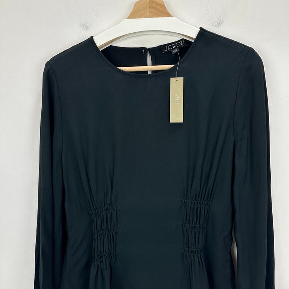 J.Crew Shirred Waist Top Viscose Crepe Black Long Sleeve Minimalist US 10 NWT - Picture 5 of 11